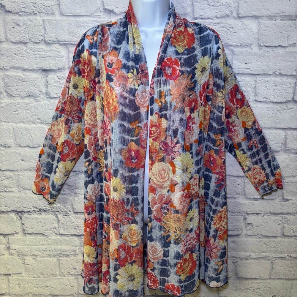 Ali Miles Womens Size Large Floral Open Cardigan Jacket Lagenlook Art to Wear